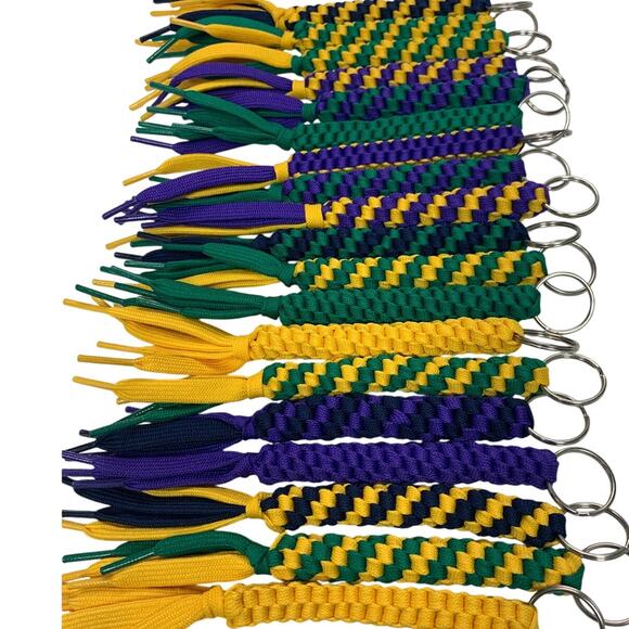 20 New Handmade Boondoggle Woven Stretchy Navy Blue Green Shoelace Keychains - Picture 1 of 3